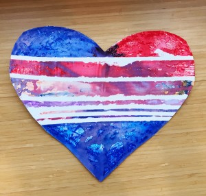 red, white, and blue water color heart